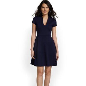New York & Company Split-Neck Puff-Sleeve Flare Dress NWT